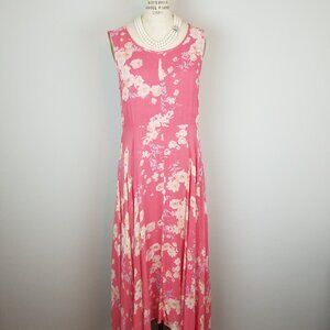 Sundance Romantic Coral Pink Flowy Floral Maxi Dress Keyhole Front Ladies Size 8